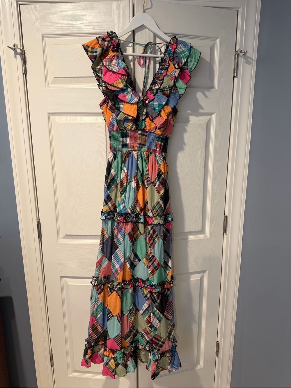 Love the Label Multi-Color Madras Plaid Ruffle Tiered Maxi Dress - Women